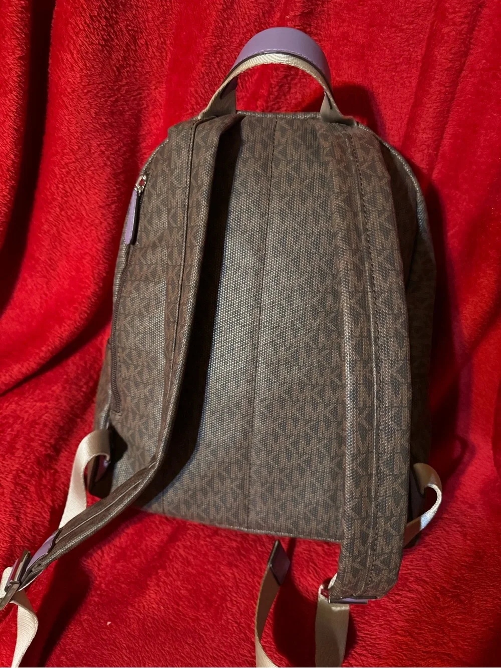 Michael Kors Brown Monogram Chain-Accent Backpack